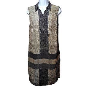 MARCIANO light dress Sz SMALL BUTTON DOWN 3/4 front SLEEVELESS ANIMAL PRINT SLIT